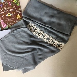 Scarf... gray with ivory cotton lace.